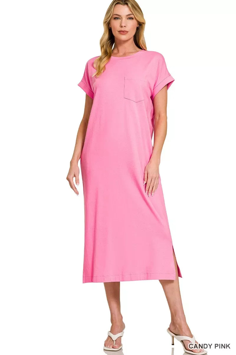 Zenana Round Neck Short Sleeve Midi Dress - Trendsi - Flyclothing LLC