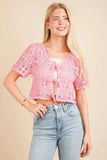 VERY J Front Tie Crochet Crop Top - Trendsi - Flyclothing LLC