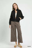 Umgee Zipper Up Cropped Jacket with Leopard Trim - Trendsi - Flyclothing LLC