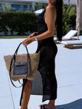 Openwork Slit Scoop Neck Sweater Dress - Trendsi - Flyclothing LLC