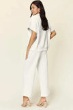 Double Take Full Size Texture Half Zip Short Sleeve Top and Pants Set - Trendsi - Flyclothing LLC