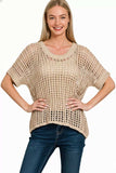 Zenana Fish Net Short Sleeve Crochet Knit Cover Up - Trendsi - Flyclothing LLC