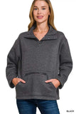 Zenana Fleece Washed High Neck Kangaroo Pocket Sweatshirt - Trendsi - Flyclothing LLC