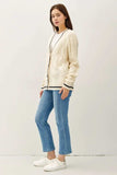 Be Cool Contrast Trim Cable-Knit V-Neck Cardigan - Trendsi - Flyclothing LLC