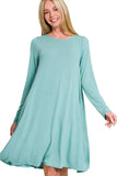 Zenana Long Sleeve Flare Dress With Pockets - Trendsi - Flyclothing LLC