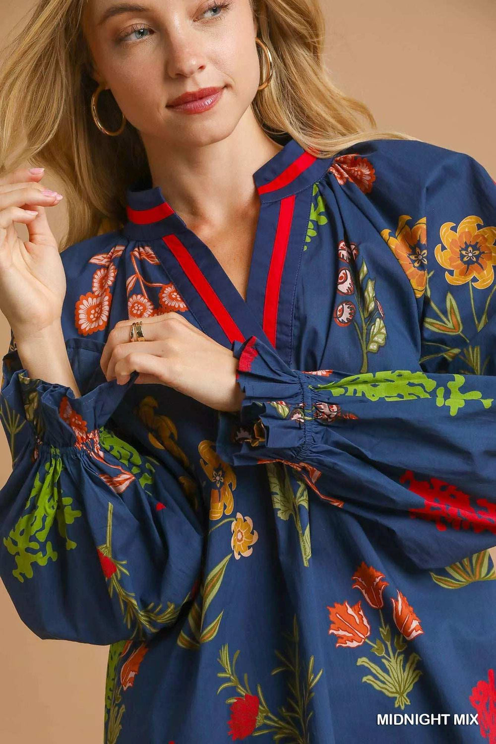 Umgee Floral Print Flounce Sleeve Blouse - Trendsi - Flyclothing LLC