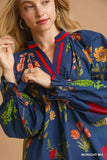 Umgee Floral Print Flounce Sleeve Blouse - Trendsi - Flyclothing LLC