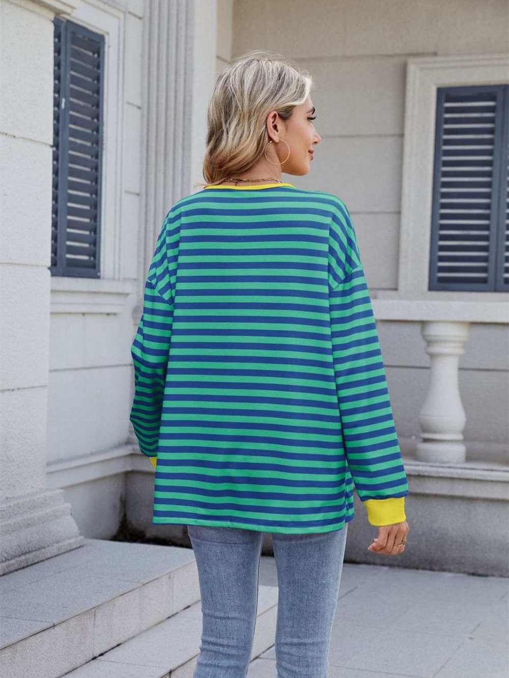 Lace-Up Striped Long Sleeve T-Shirt - Trendsi - Flyclothing LLC