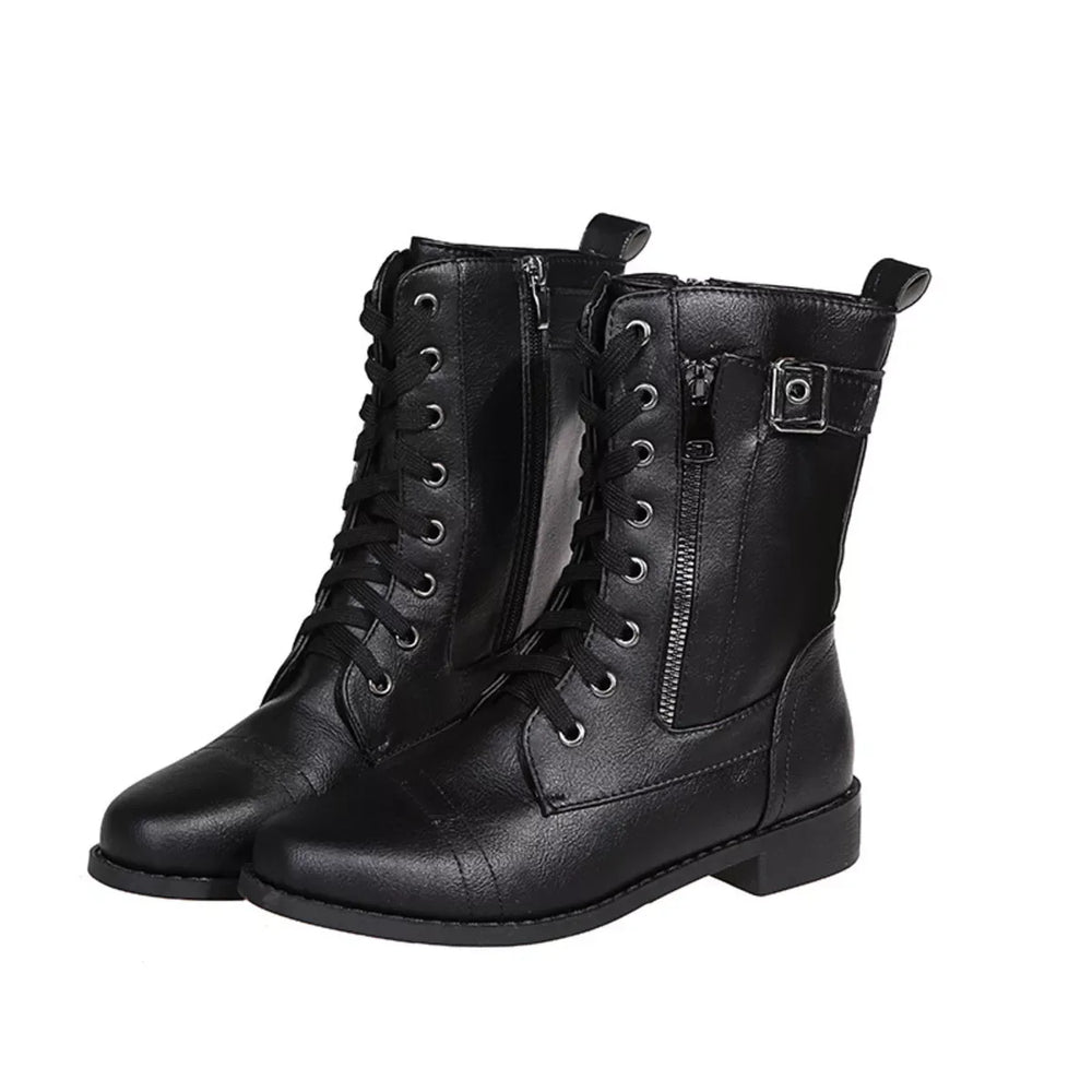 Lace-Up Ankle Boots with Zipper Detail - Trendsi - Flyclothing LLC