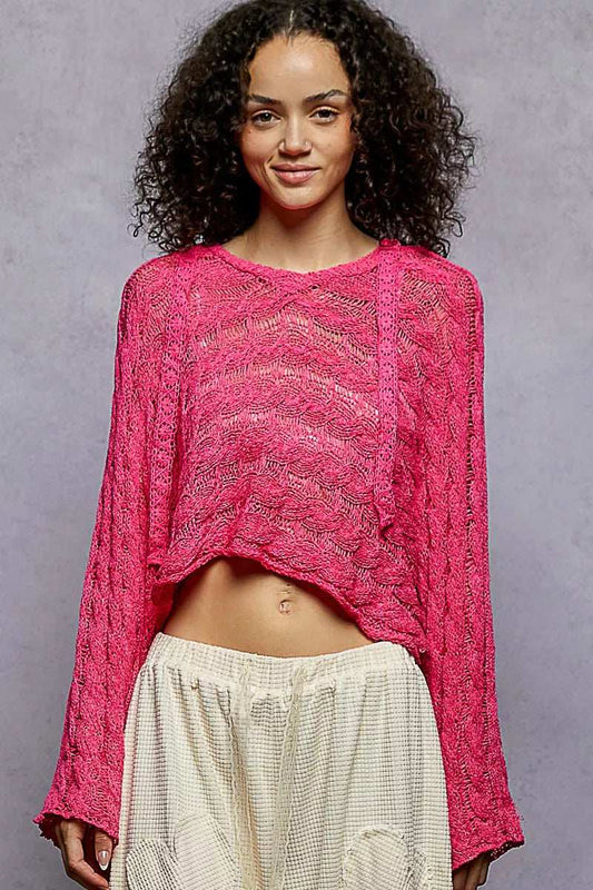 POL Cropped Hooded Knit Top with Full Sleeves - Trendsi - Flyclothing LLC