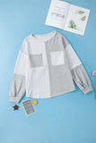 Color Block Double Chest Pocket Boat Neck Top - Trendsi - Flyclothing LLC