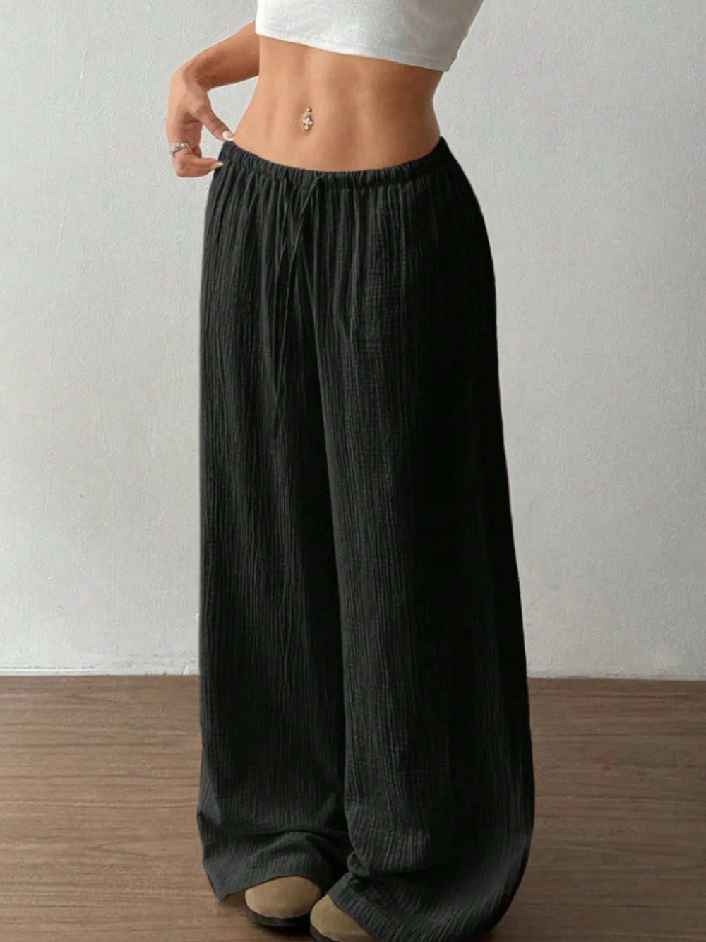 Wide Leg Drawstring Casual Pants - Trendsi - Flyclothing LLC