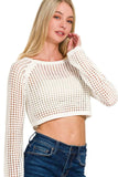 Zenana Hollow Knitted Cropped Round Neck Sweater - Trendsi - Flyclothing LLC