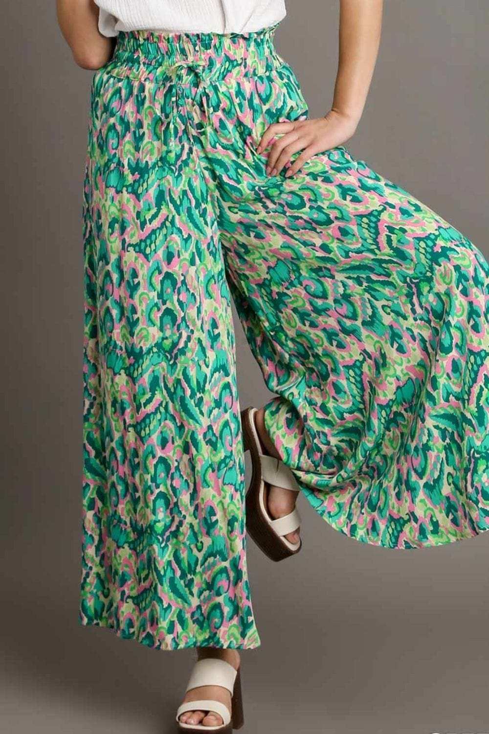 Umgee Full Size Mixed Print High Waist Wide Leg Pants Plus Size - Trendsi - Flyclothing LLC