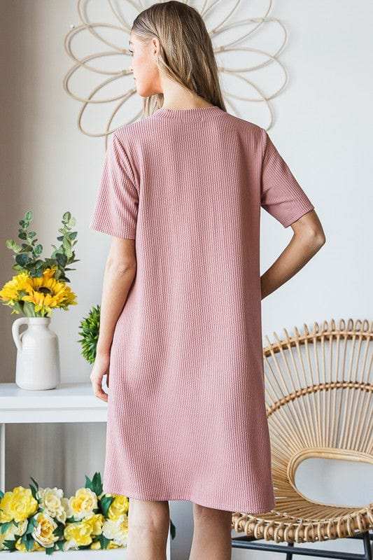 Heimish Full Size Solid Ribbed Mini Dress with Button Plus Size - Trendsi - Flyclothing LLC