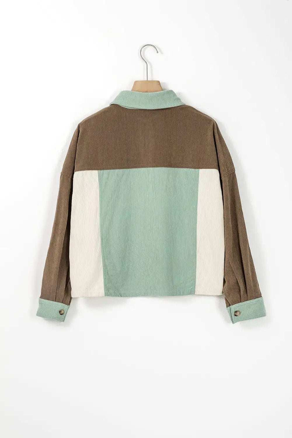 Pocketed Color Block Collared Neck Jacket - Trendsi - Flyclothing LLC