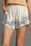 Umgee Full Size Linen Blend Shorts with Floral Embroidered Details Plus Size - Trendsi - Flyclothing LLC