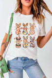Floral Bunny Graphic Crewneck Short Sleeve T-Shirt - Trendsi - Flyclothing LLC