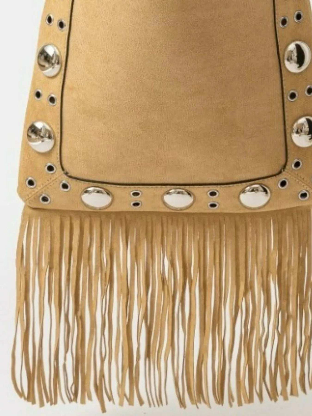 Fame Faux Suede Grommet Accent Fringe Tote Bag - Trendsi - Flyclothing LLC