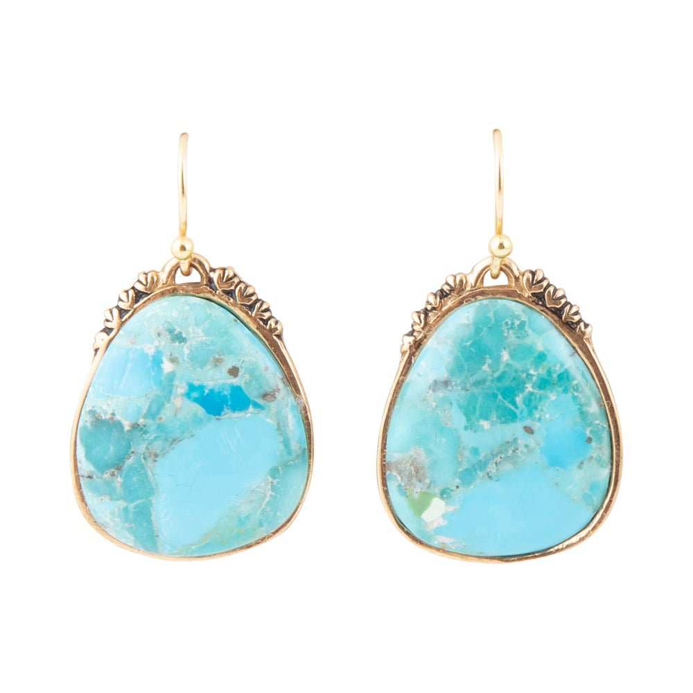 Agave Genuine Blue Turquoise and Golden Drop Earrings - Barse Jewelry - Flyclothing LLC