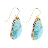 Agave Genuine Blue Turquoise and Golden Drop Earrings - Barse Jewelry - Flyclothing LLC