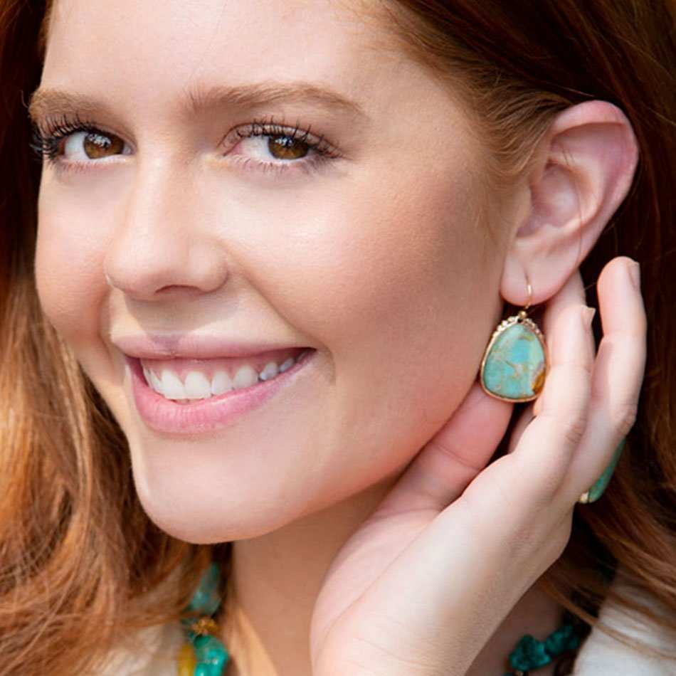 Agave Genuine Blue Turquoise and Golden Drop Earrings - Barse Jewelry - Flyclothing LLC