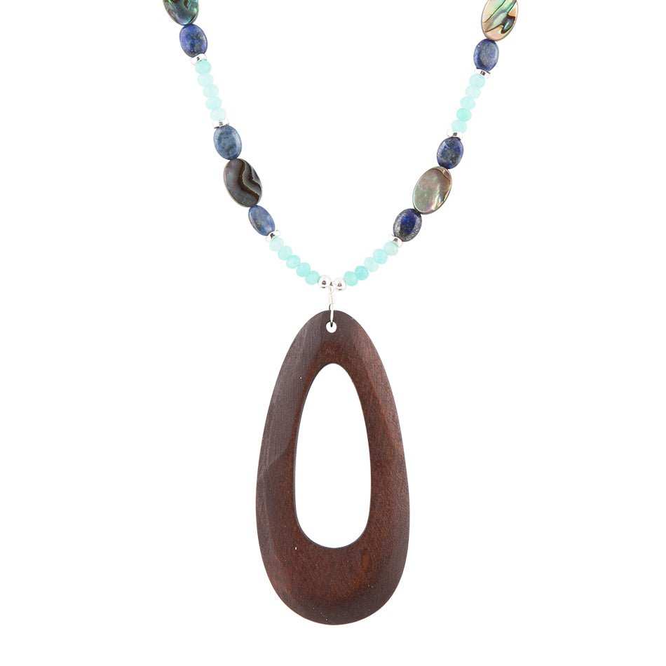 Ajo Blue Abalone and Amazonite Wood Pendant Necklace - Barse Jewelry - Flyclothing LLC