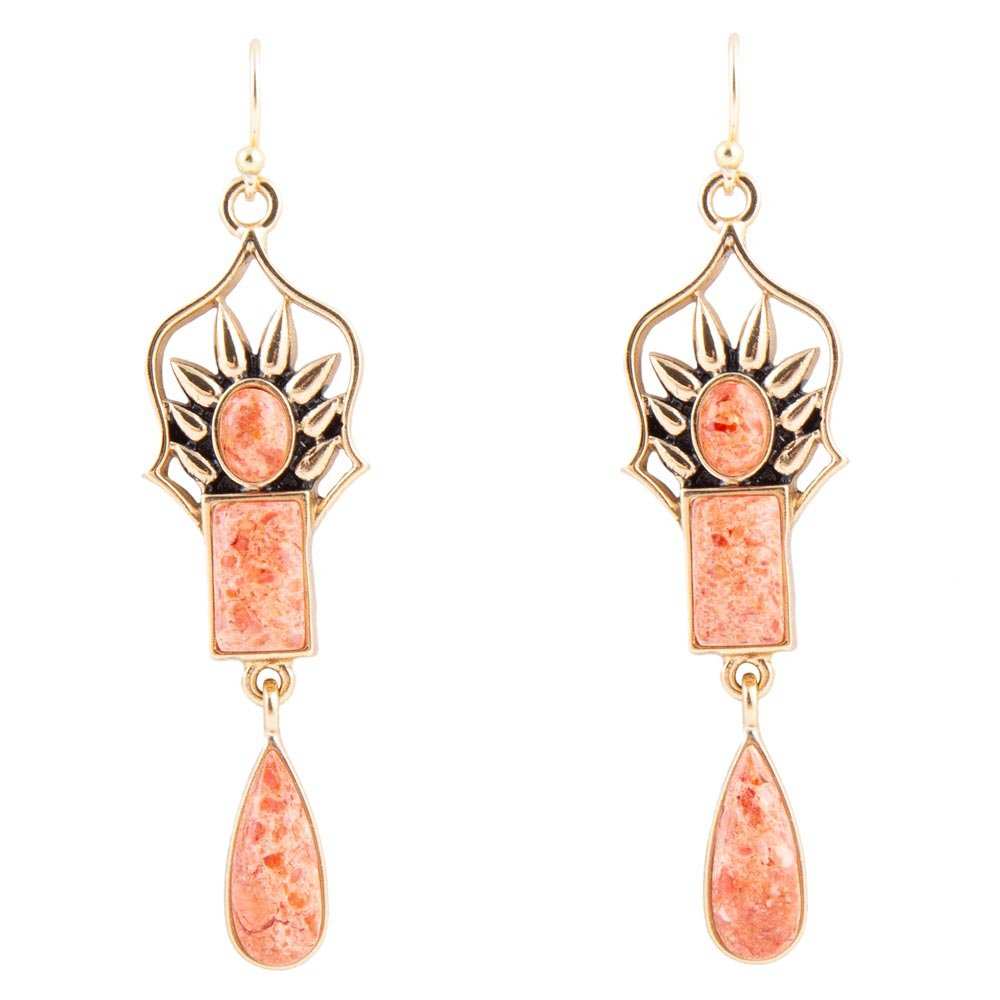 Albie Orange Sponge Coral and Golden Drop Earrings - Barse Jewelry - Flyclothing LLC