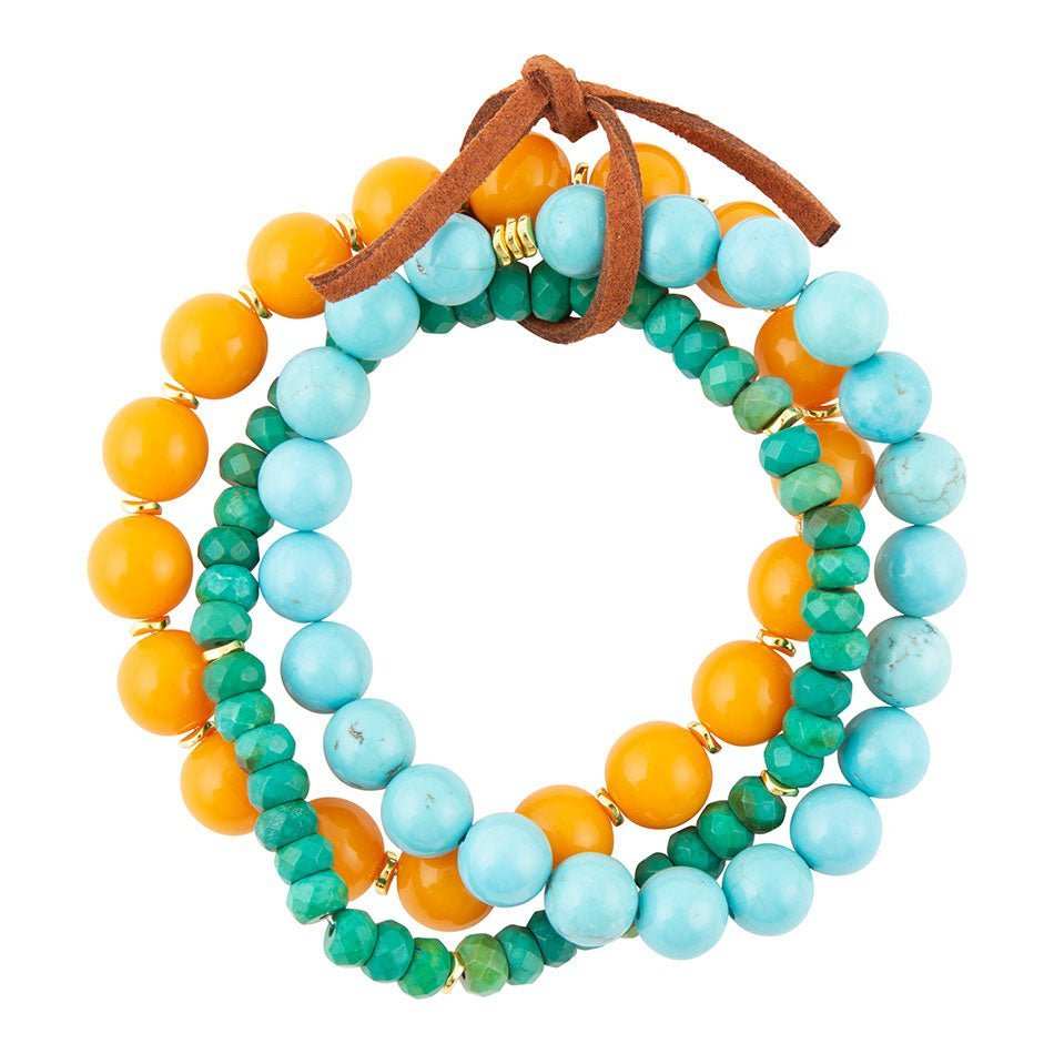 Apricot Blue Teals Triple Golden Bracelet Set - Barse Jewelry - Flyclothing LLC