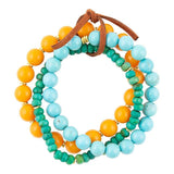 Apricot Blue Teals Triple Golden Bracelet Set - Barse Jewelry - Flyclothing LLC