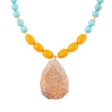 Apricot Fossil Blue Magnesite Golden Pendant Necklace - Barse Jewelry - Flyclothing LLC
