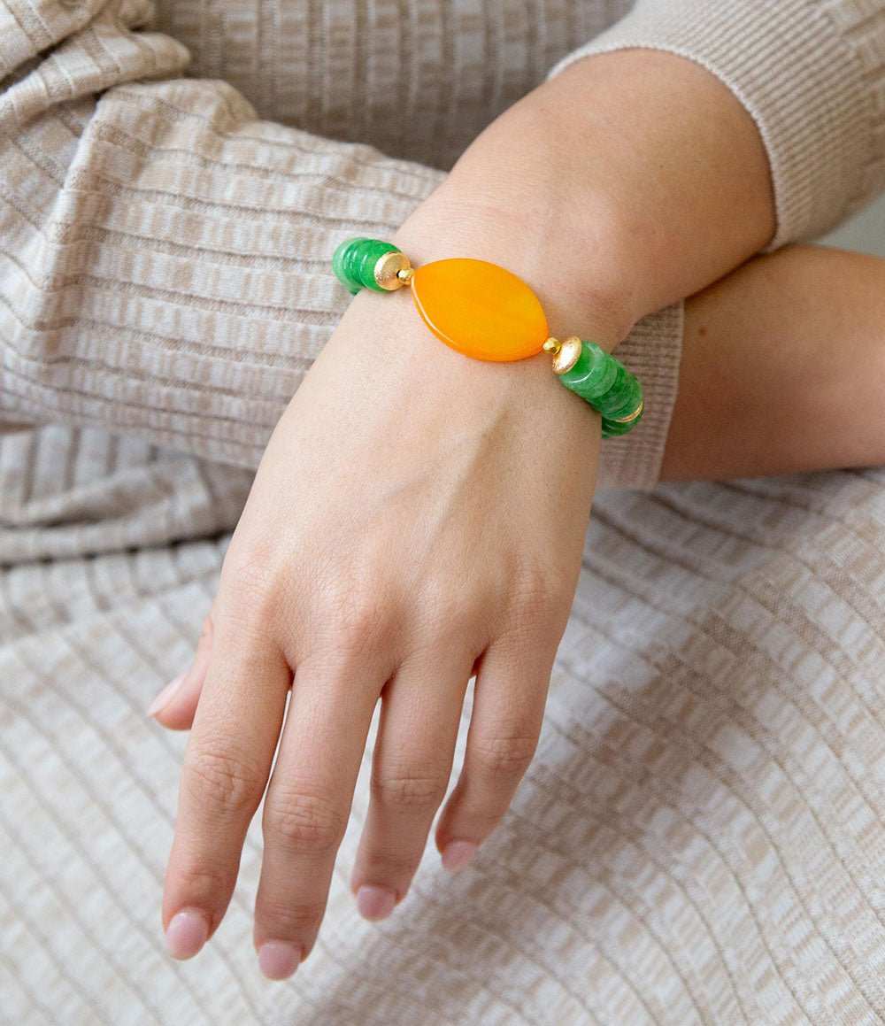 Apricot Green Agate Chunky Golden Bracelet - Barse Jewelry - Flyclothing LLC