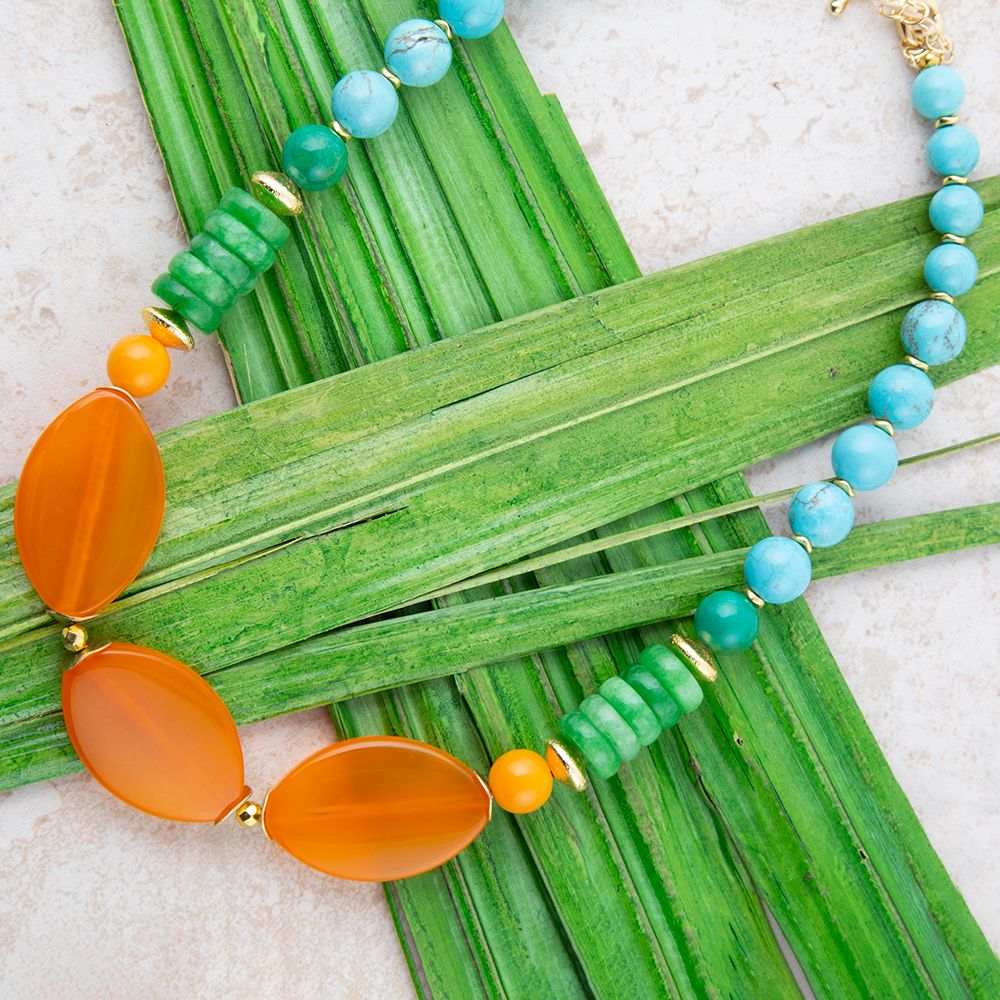 Apricot Orange Agate Chunky Golden Statement Necklace - Barse Jewelry - Flyclothing LLC
