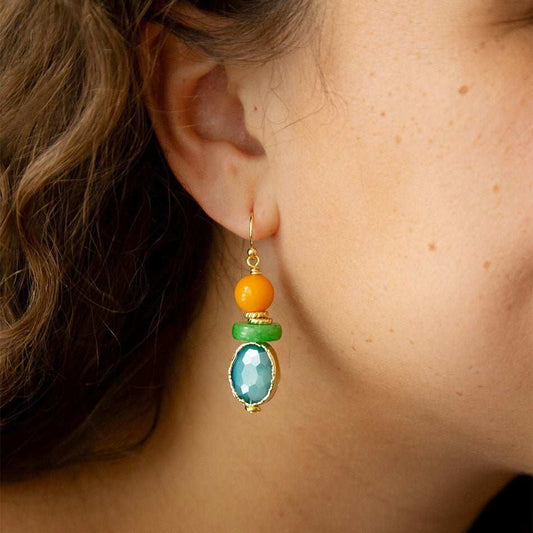 Apricot Colorful Golden Drop Earrings - Barse Jewelry - Flyclothing LLC