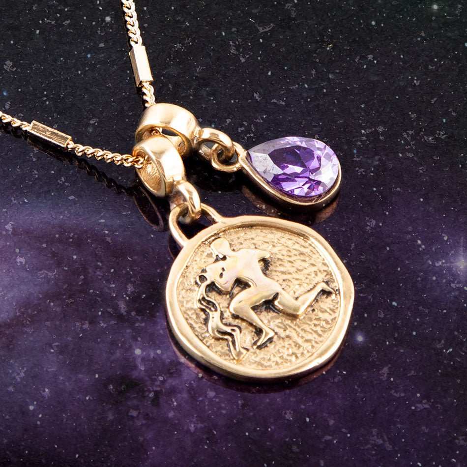 Aquarius - Zodiac Purple Amethyst Golden Charm Necklace - Barse Jewelry - Flyclothing LLC