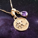 Aquarius - Zodiac Purple Amethyst Golden Charm Necklace - Barse Jewelry - Flyclothing LLC