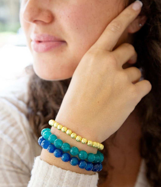 Argo Blue Jade Golden Stretch Bracelet Set - Barse Jewelry - Flyclothing LLC