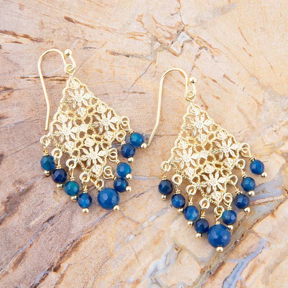 Argo Blue Jade Golden Drop Chandelier Earrings - Barse Jewelry - Flyclothing LLC