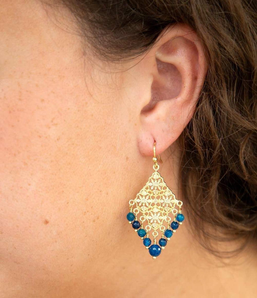 Argo Blue Jade Golden Drop Chandelier Earrings - Barse Jewelry - Flyclothing LLC