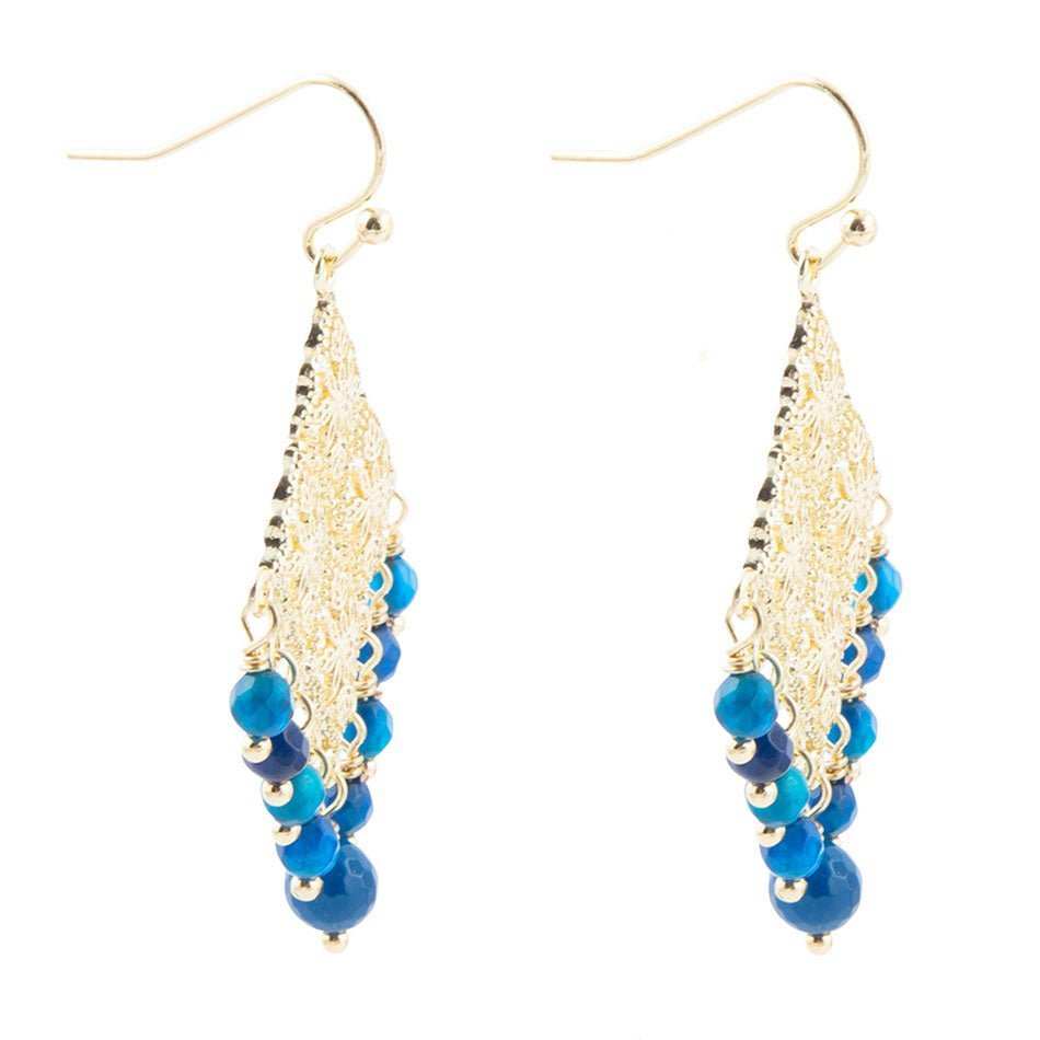 Argo Blue Jade Golden Drop Chandelier Earrings - Barse Jewelry - Flyclothing LLC