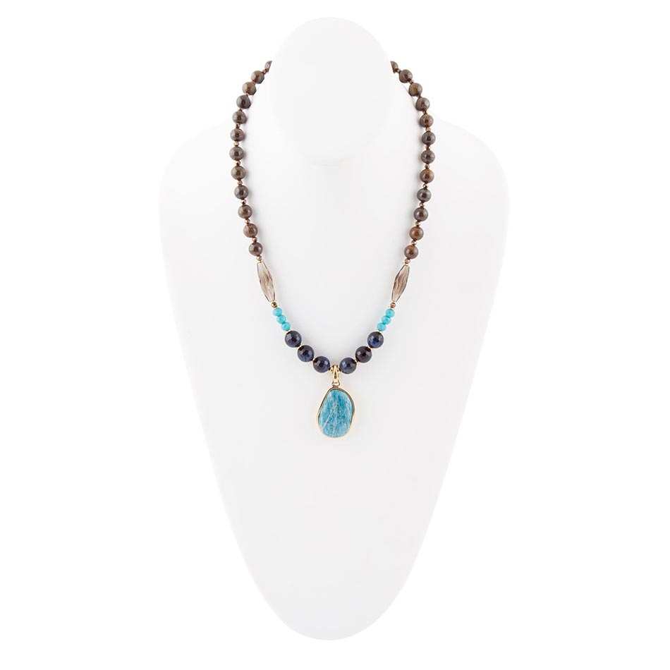 Argo Blue Apatite and Brown Tiger's Eye Golden Pendant Necklace - Barse Jewelry - Flyclothing LLC
