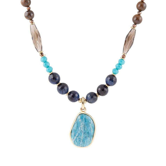 Argo Blue Apatite and Brown Tiger's Eye Golden Pendant Necklace - Barse Jewelry - Flyclothing LLC