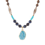 Argo Blue Apatite and Brown Tiger's Eye Golden Pendant Necklace - Barse Jewelry - Flyclothing LLC