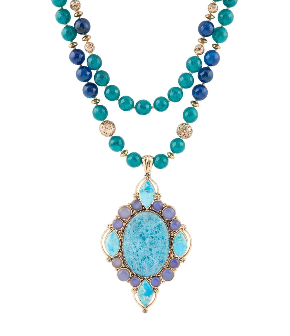 Argo Blue Apatite and Golden Bronze Pendant Necklace - Barse Jewelry - Flyclothing LLC