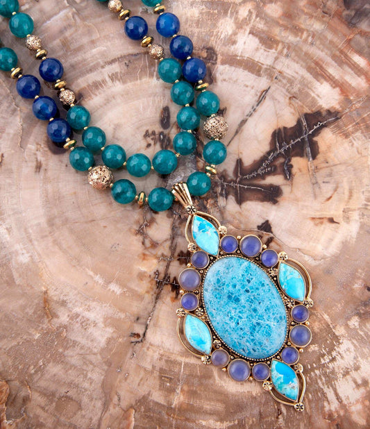 Argo Blue Apatite and Golden Bronze Pendant Necklace - Barse Jewelry - Flyclothing LLC