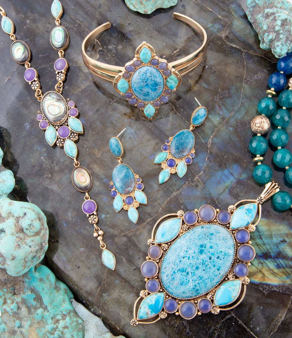 Argo Blue Apatite and Golden Bronze Pendant Necklace - Barse Jewelry - Flyclothing LLC