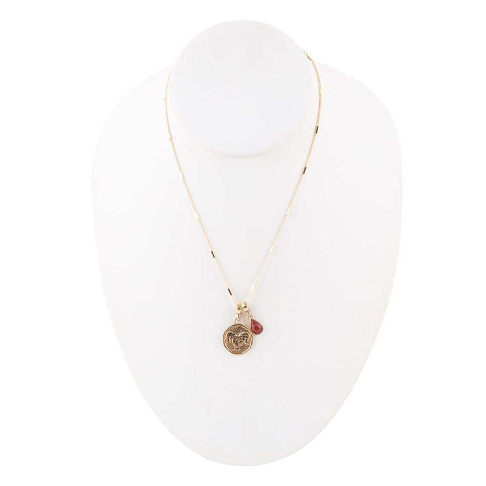 Aries - Zodiac Red Carnelian Golden Charm Necklace - Barse Jewelry - Flyclothing LLC