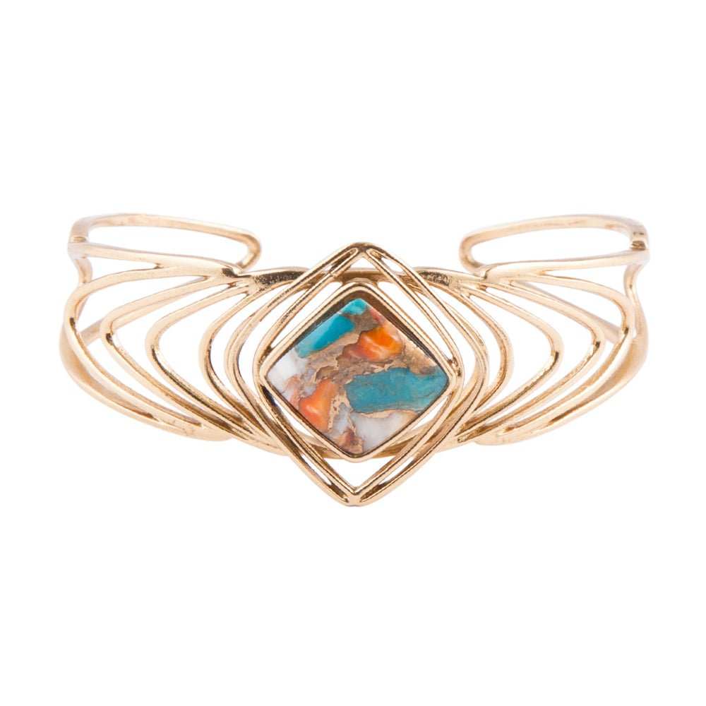 Arrows Blue Turquoise and Orange Spiny Oyster Matrix Golden Cuff Bracelet - Barse Jewelry - Flyclothing LLC