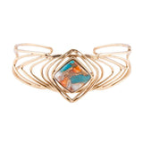 Arrows Blue Turquoise and Orange Spiny Oyster Matrix Golden Cuff Bracelet - Barse Jewelry - Flyclothing LLC