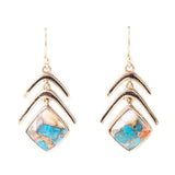 Arrows Blue Turquoise and Spiny Oyster Matrix Golden Drop Earrings - Barse Jewelry - Flyclothing LLC